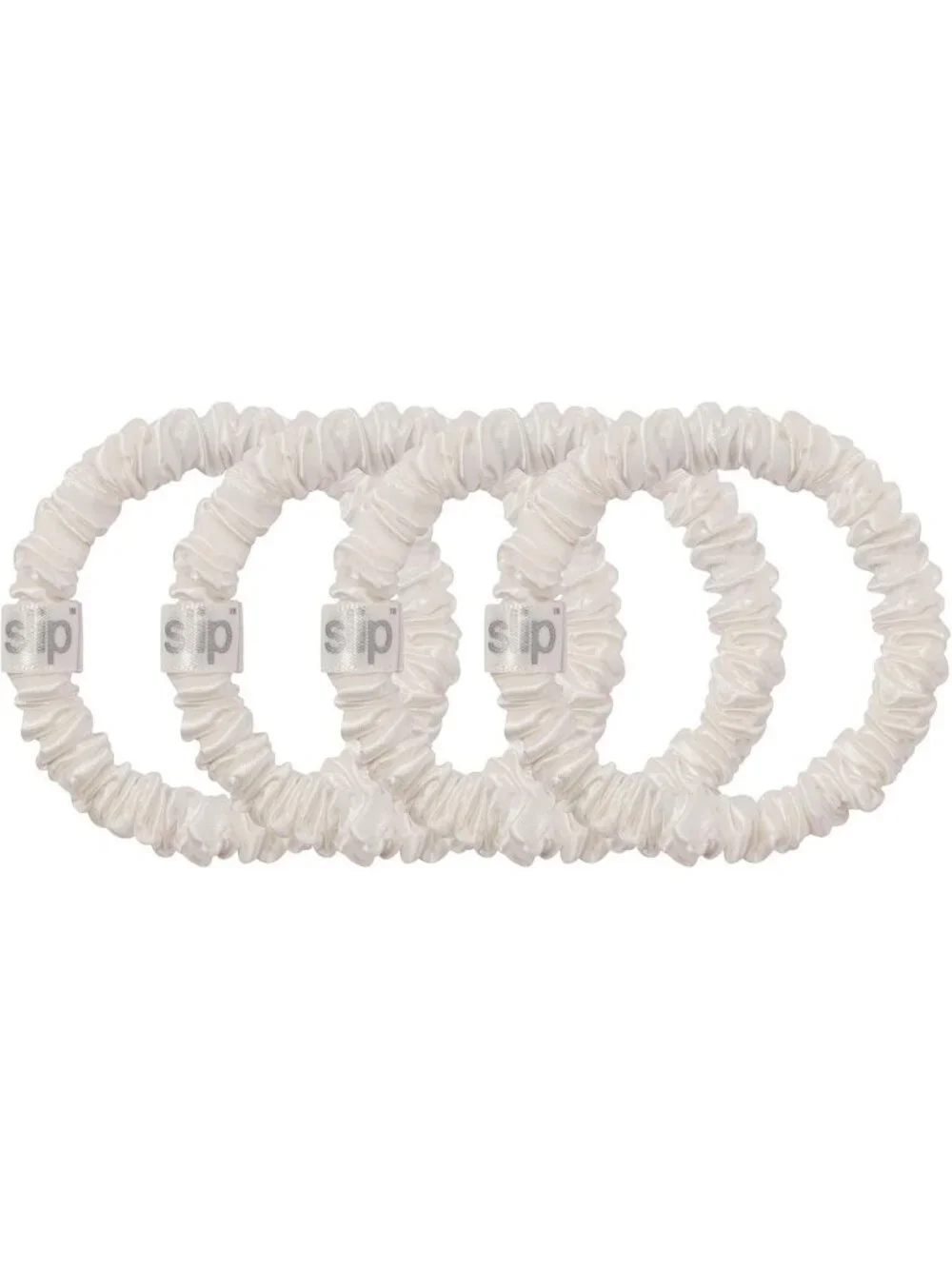 Silk Hair Ties Set of 4 | White Skinny Scrunchies | Anti-Damage & Gentle Hold